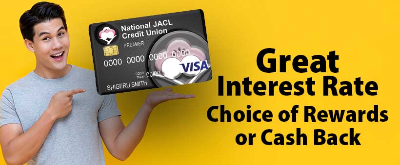 Handsome asian man holding the NJACL Premier VISA card.