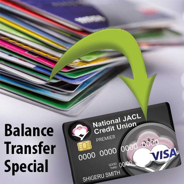 2023_0201_FeaturedImage_Square_600x600_VISA_BalTransf-2 Multiple credit cards with green arrow point to a NJACLCU Premier Credit Carc